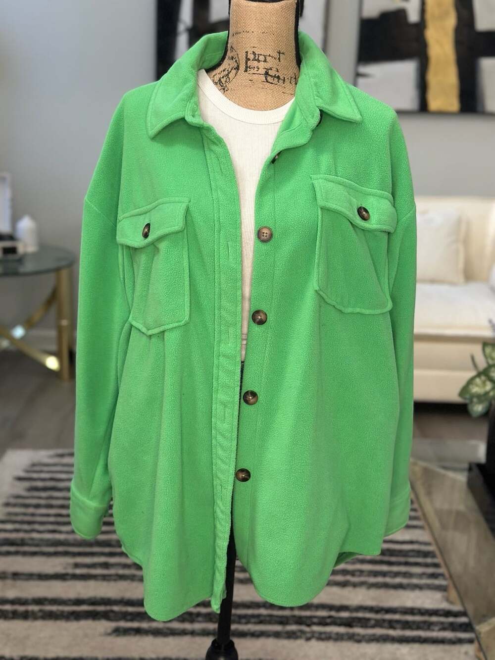 Forever 21+ Fleece Shacket Size 1X Green Button-Up